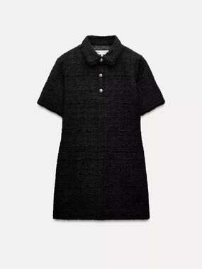 NWT Zara Black Tweed Mini Dress with Gold Buttons